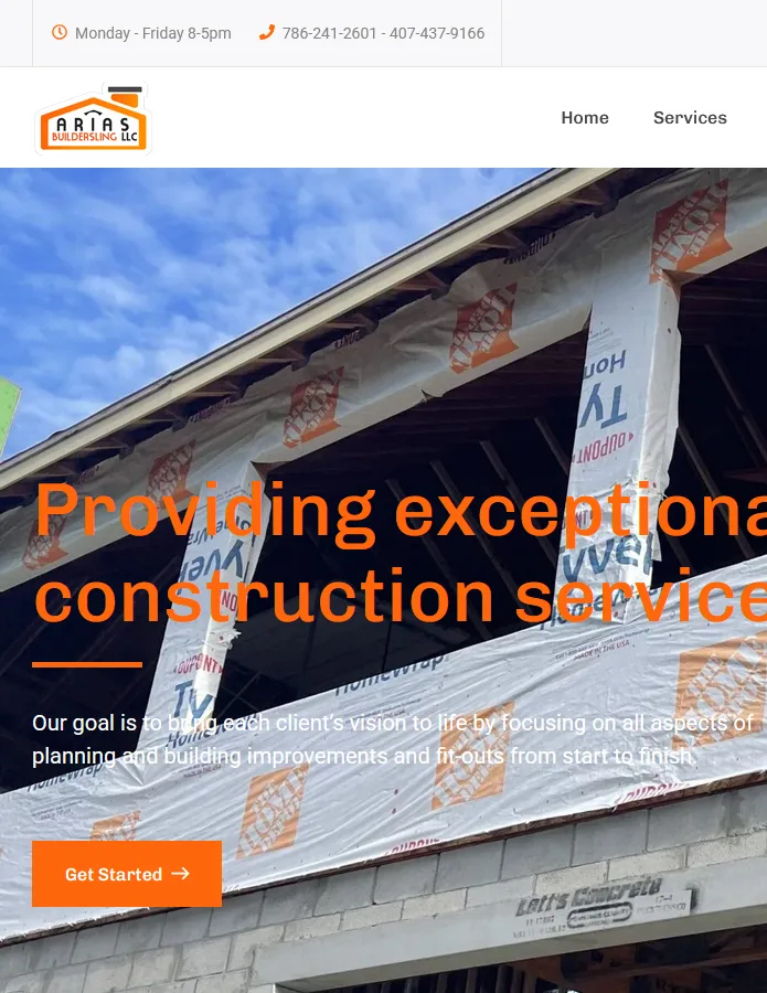 Arias Buildersling website, construction and remodeling in Florida