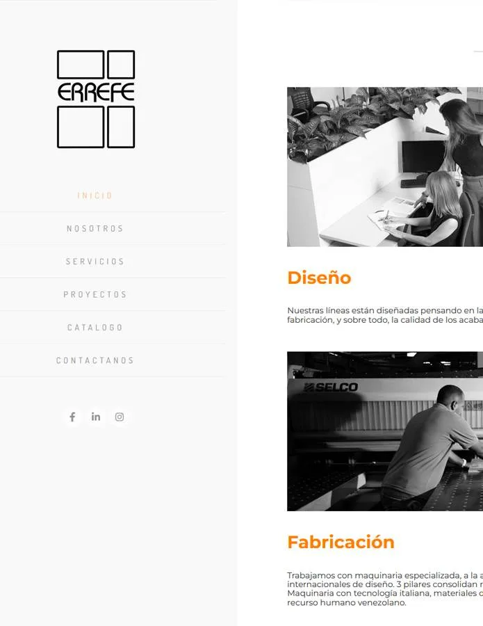 Distribuidora Errefe website, office furniture made in Venezuela
