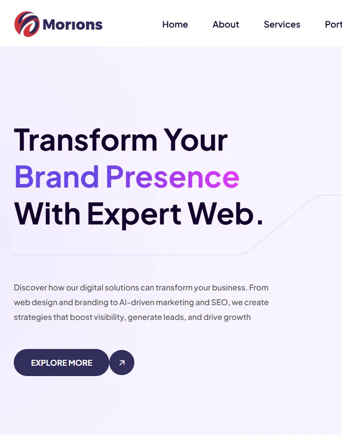 Morions Group corporate website, digital solutions agency